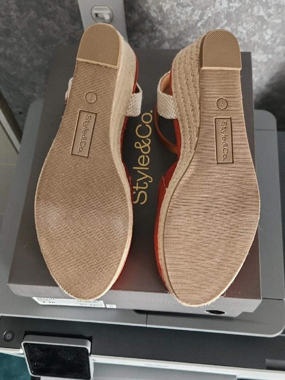Women's Orange Espadrille Wedge Sandals with Ankle Strap, size 7, NWT.